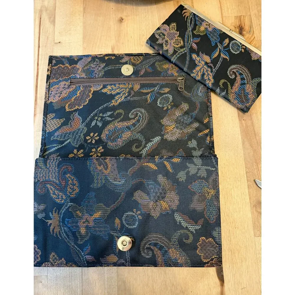 VNG Fendi Floral Tapestry Clutch Bag & Matching Wallet Gold Hardware Excellent - Picture 2 of 10